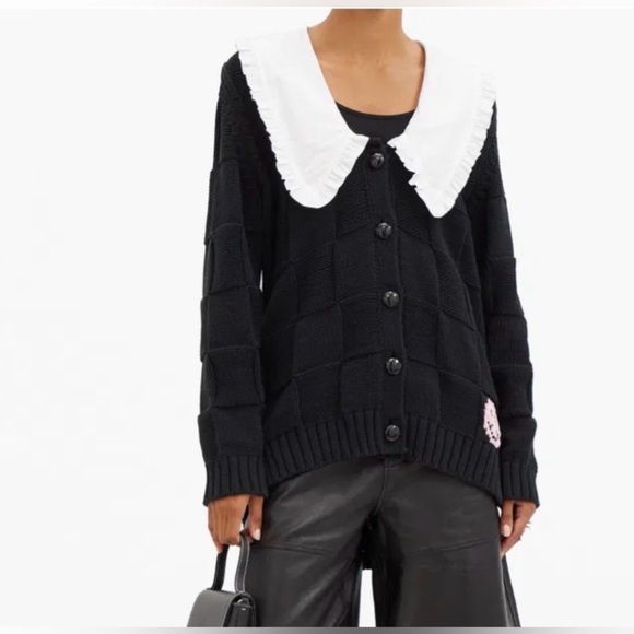 ⭐️HP⭐️ GANNI Smiley Face Oversized-Collar Basketweave Cardigan - Picture 1 of 16
